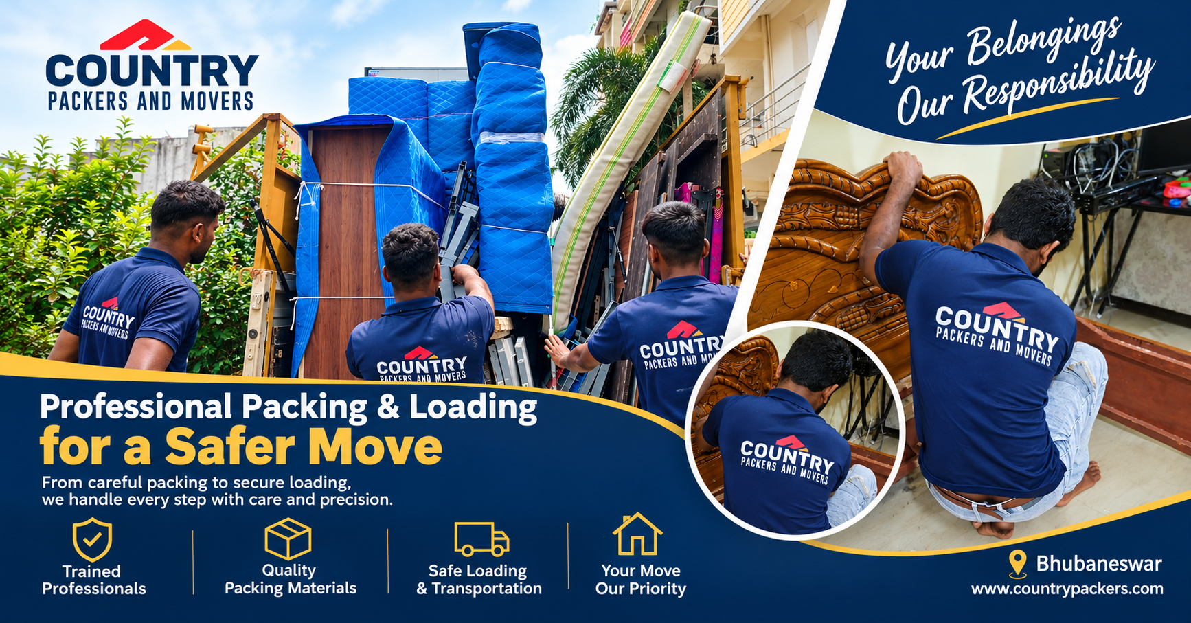 Country Packers and Movers team packing and loading furniture in Bhubaneswar